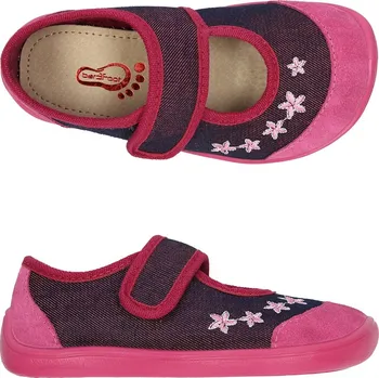 Dívčí bačkory Bačkory plátěnky 3F 3BE2/4 bar3foot super flexi růžovofialové s kytičkami barefoot, suchý zip velikost: 31