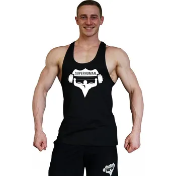 Pánské tílko Tílko Superhuman velké logo - rovné/černé Černá M bílý