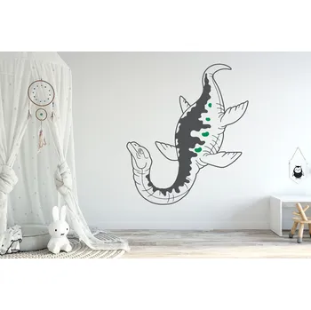 Samolepící dekorace Lepy.cz Samolepka na zeď Dino svět - Plesiosaurus Velikost (šířka x výška): 40x46cm, Kombinace barev sety: Světle šedivá + matová zelená