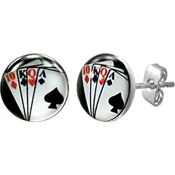 Náušnice Ocelové náušnice hrací karty - deset, král, královna a eso