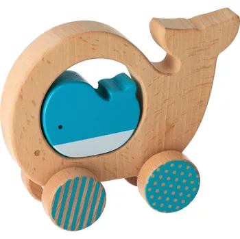 Dřevěná hračka Dřevěná velryba na kolečkách
