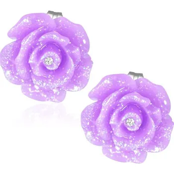 Náušnice Světle fialový květ s kamínkem - Ocelové náušnice