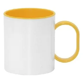 Hrnek plastový bílý s barevným vnitřkem Barva: Žlutá, Motiv: BEZ POTISKU