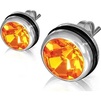 Náušnice Ocelové náušnice s oranžovým zirkonem a pryžovou gumičkou