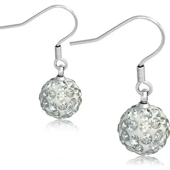 Náušnice 10mm – Bílé kuličky s čirými kamínky, afroháček