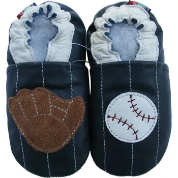 Capáčky CAROZOO Kožené capáčky s koženou podrážkou baseball na modré 0-6 měsíců Modrá 18,5