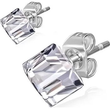 Náušnice CUBE - Ocelové náušnice čirá kostka