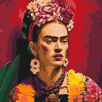 Malování podle čísel - Frida Kahlo Velikost: 50x50cm, Rámování: Pouze srolované plátno