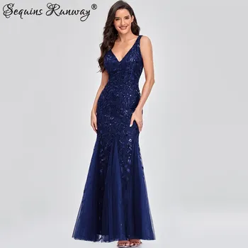 Dámské šaty Dámské plesové šaty výprodej Sequins SF632 Velikost: M, Barva (Varianta): MR-H90804 tmavě modrá