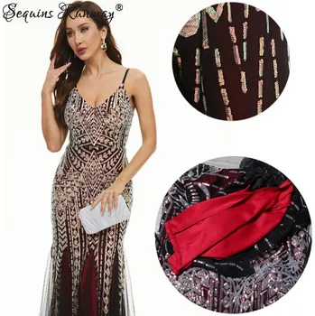 Dámské šaty Dámské plesové šaty levně Sequins SF725 Barva: Červená, Velikost: L