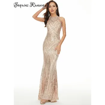 Dámské šaty Dámské společenské šaty levně Sequins SF716 Barva: Zlatá, Velikost: S