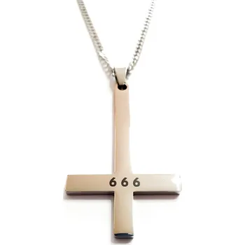 Vojenské psí známky Náhrdelník - Obrácený kříž - 666 - Silver - 316L