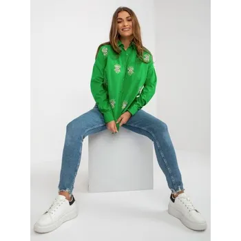 Dámská halenka Dámská košile bez knoflíků s výšivkou oversize ZUZANA zelená