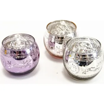 Svícen Svícen sklo růžový metal malý