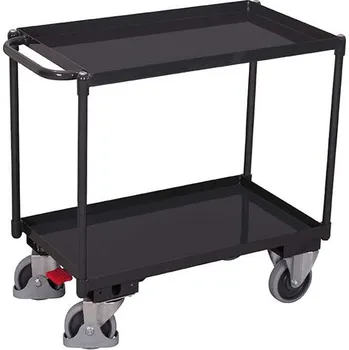 Plošinový vozík Montážní vozík VARIOfit, police- dvě ocelové vaničky, 995x695 mm, nosnost 400 kg, barva antracit RAL7016