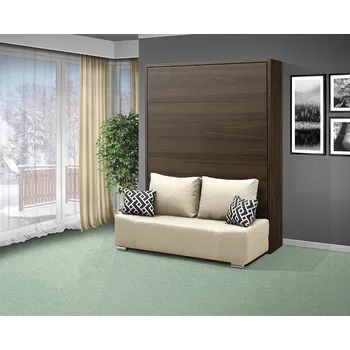 Postel Nabytekmorava Motorová výklopná postel s pohovkou VS 21065 MOT 180x200 cm barevné kombinace: Ořech / dveře ořech, barva pohovky: Savana krémová