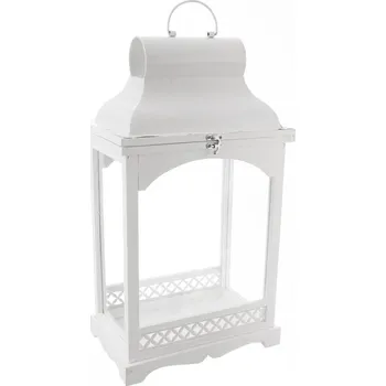 Svícen Lucerna dřevo/kov bílá střední 30x20x57 cm