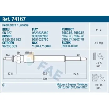 Zapalovací a žhavicí svíčka Žhavicí svíčka FAE FAE74167