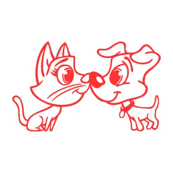 Polep vozidla SAMOLEPKA Pejsek a kočička 003 pravá (02 - světle červená) NA AUTO, NÁLEPKA, FÓLIE, POLEP, TUNING, VLASTNÍ TEXT, TISK, AUTOSAMOLEPKY.cz, POLEPY, OBRÁZEK, LOGO, SAMOLEPKY