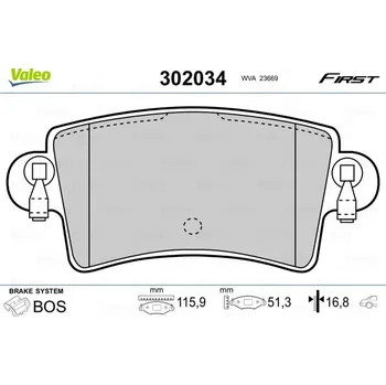 Brzdová destička Sada brzdových destiček, kotoučová brzda VALEO 302034