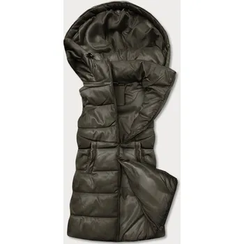 Dámská vesta Teplá dámská vesta v army barvě z eko kůže (D-3231-22) odstíny zelené XL (42)