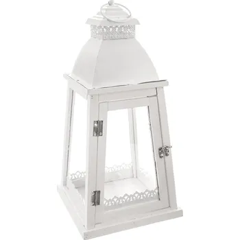 Svícen Lucerna dřevo/kov bílá střední 25x25x52 cm