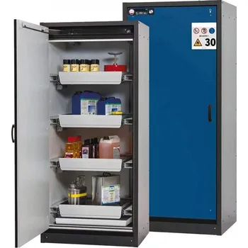 Bezpečnostní skříň na chemikálie 30 min., 4 zásuvky, š. 864 mm, dveře modré
