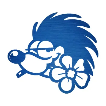 Samolepící dekorace SAMOLEPKA Ježek 003 levá s květinou (65 - škrábaný kov modrý) NA AUTO, NÁLEPKA, FÓLIE, POLEP, TUNING, VLASTNÍ TEXT, TISK, AUTOSAMOLEPKY.cz, POLEPY, OBRÁZEK, LOGO, SAMOLEPKY