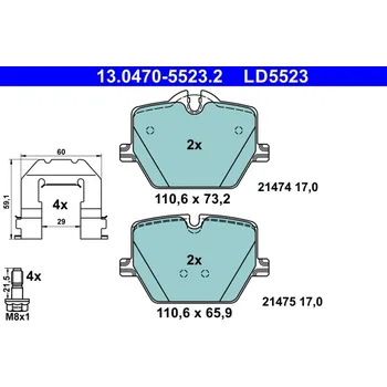 Brzdová destička Sada brzdových destiček, kotoučová brzda ATE 13.0470-5523.2