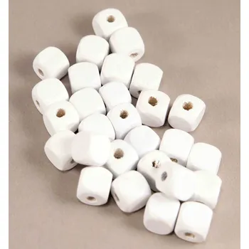 Dřevěný korálek kostečka - bílá - rozměr 1 cm x 1 cm x 1 cm