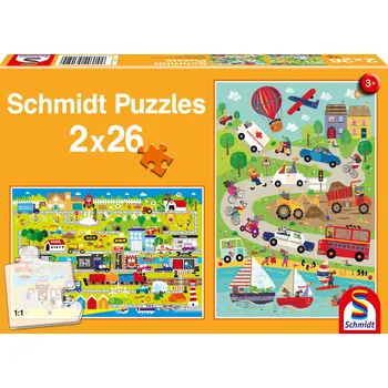 Puzzle Puzzle Schmidt Pestrý svět dopravních prostředků, 2 × 26 dílky