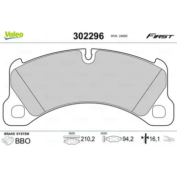 Brzdová destička Sada brzdových destiček, kotoučová brzda VALEO 302296