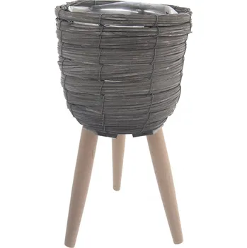 Květináč Květináč proutí/dřevo šedý velký 28x28x60 cm