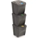 Sada 3 odpadkových košů na tříděný odpad SORTIBOX, objem 3x25 l, barva antracit