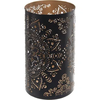 Svícen Svícen kov mandala černý/zlatý 12x12x20 cm