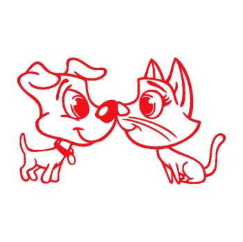 Polep vozidla SAMOLEPKA Pejsek a kočička 003 levá (10 - červená) NA AUTO, NÁLEPKA, FÓLIE, POLEP, TUNING, VLASTNÍ TEXT, TISK, AUTOSAMOLEPKY.cz, POLEPY, OBRÁZEK, LOGO, SAMOLEPKY