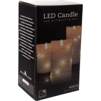 Vánoční dekorace Svíčka UH LED zdobená 8+1 LED bílá 8x8x14 cm