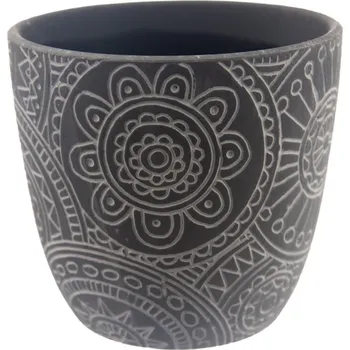 Květináč Květináč ker. mandala černý 13x13x12 cm