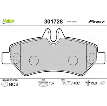 Brzdová destička Sada brzdových destiček, kotoučová brzda VALEO 301728