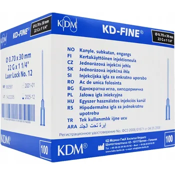 Injekční jehla Injekční jehla KD-FINE 22G 0,70 x 30 mm černá, 100 ks