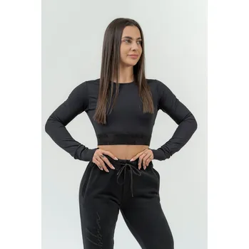 NEBBIA Dámsky crop top s dlhým rukávom INTENSE Perform černá L