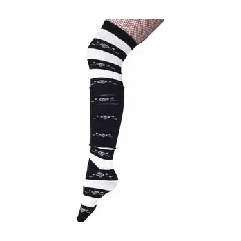 Dámské ponožky Nadkolenky černo-bílé s lebkami a průřezy