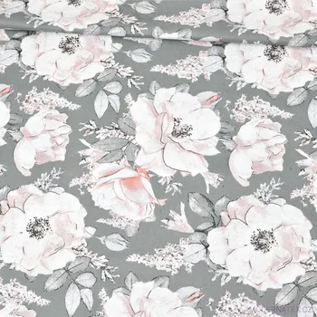 Bavlněná látka Kytičky Pivoňka na Šedém