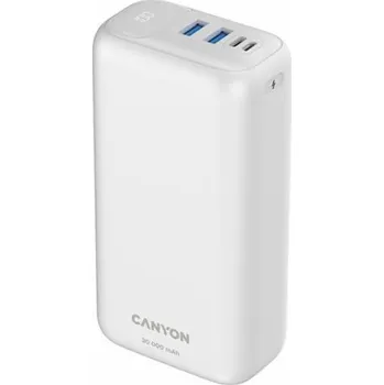 Powerbanka Canyon CNE-CPB301W CANYON powerbanka PB-301, 30000mAh Li-poly QC 3.0&PD 20W, display, In USB-C + micro USB, Out 1x USB-C + 2x USB-A, bílá