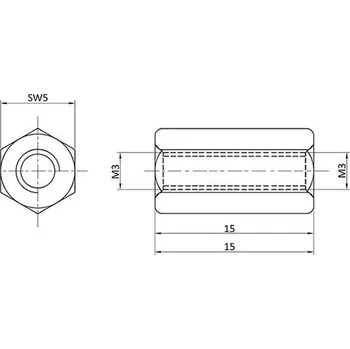 Závitová tyč econ connect D3X15I5MH distanční čep M3 M3 mosaz (poniklovaná) 1 ks