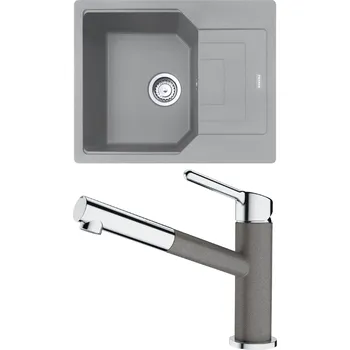 Granitový dřez Set Franke G200 (dřez UBG 611-62 Šedý kámen + baterie FC 3055.084 ORBIT Chrom/Šedý kámen) 114.0650.664