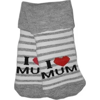Ponožky dětské froté Irka - I LOVE MUM šedé proužky - vel.12-18měs.