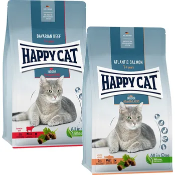 Krmivo pro kočku 2x4kg Míchané balení Happy Cat Indoor - hovězí & losos