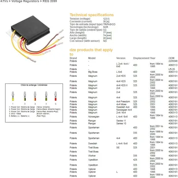 Elektroinstalace pro motocykl DZE regulátor napětí POLARIS 325/335/400/425 98-02 (4060191) (ESR956) (DZE regulátor napětí POLARIS 325/335/400/425 98-02 (4060191) (ESR956))
