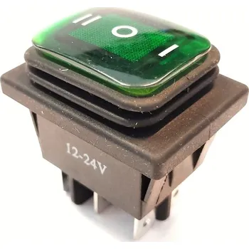 Auto elektroinstalace Vypínač kolébkový ON - OFF-ON 250V/16A zelený vodotěsný